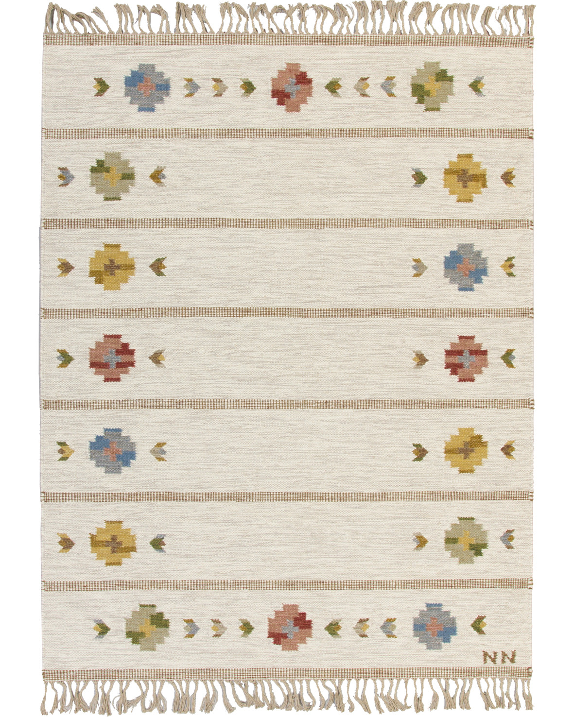 Röllakan Läckö 171x235cm klassiskt mönstrad ljus Rölakan matta med linvarp hos NESSIMS